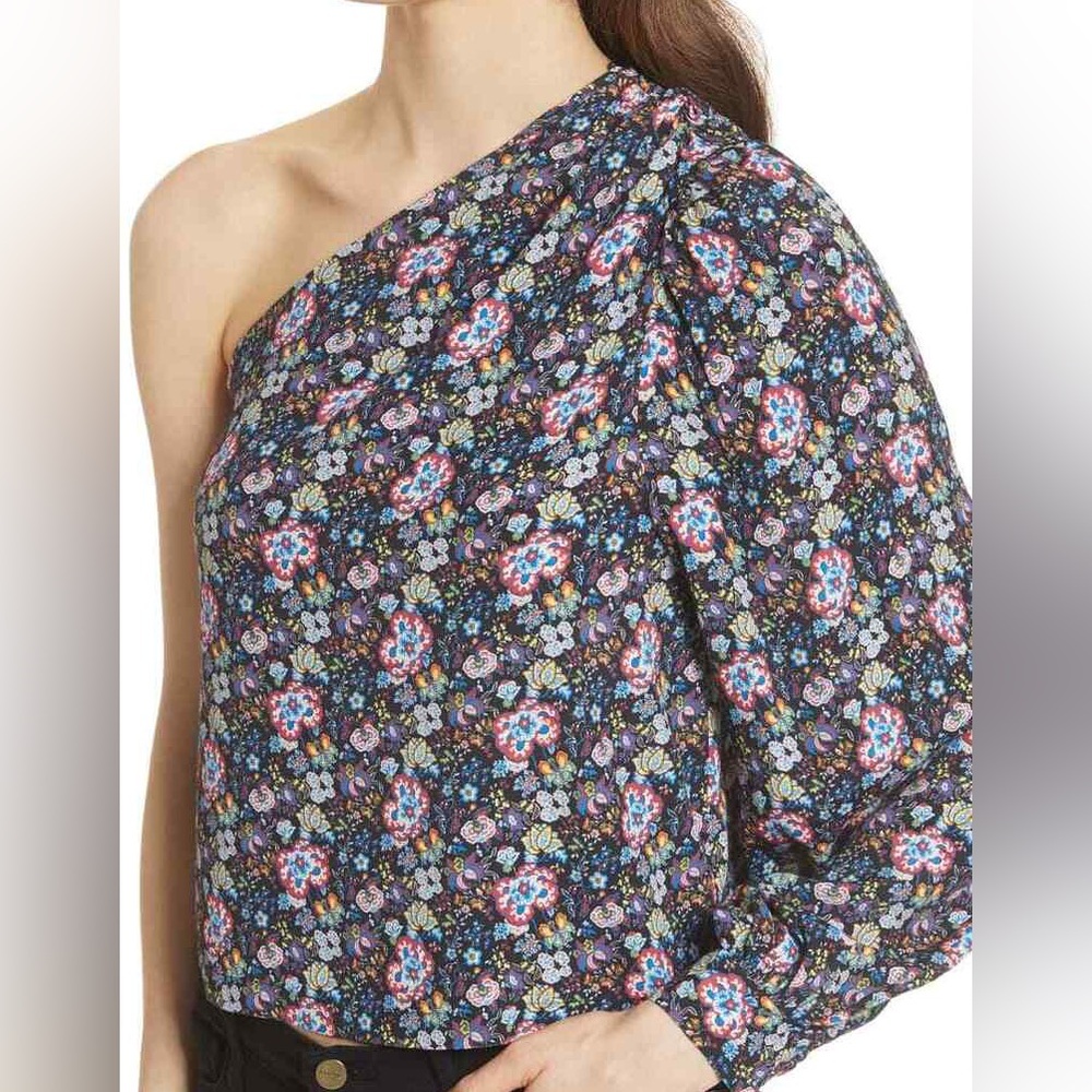 Frame One Puff Sleeve Blouse in Pink and Black|Size Xl